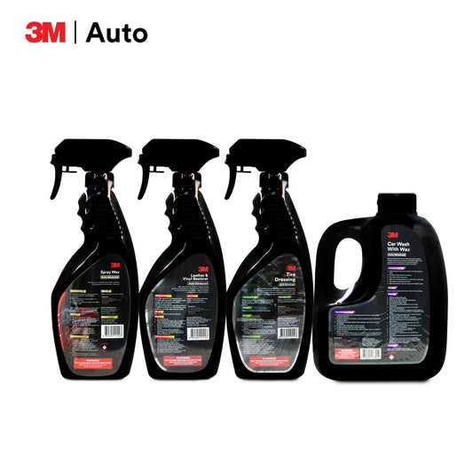 3M Autocare Set (Tire Dressing, Spray Wax, Wash and Wax, Leather and Vinyl Restorer)