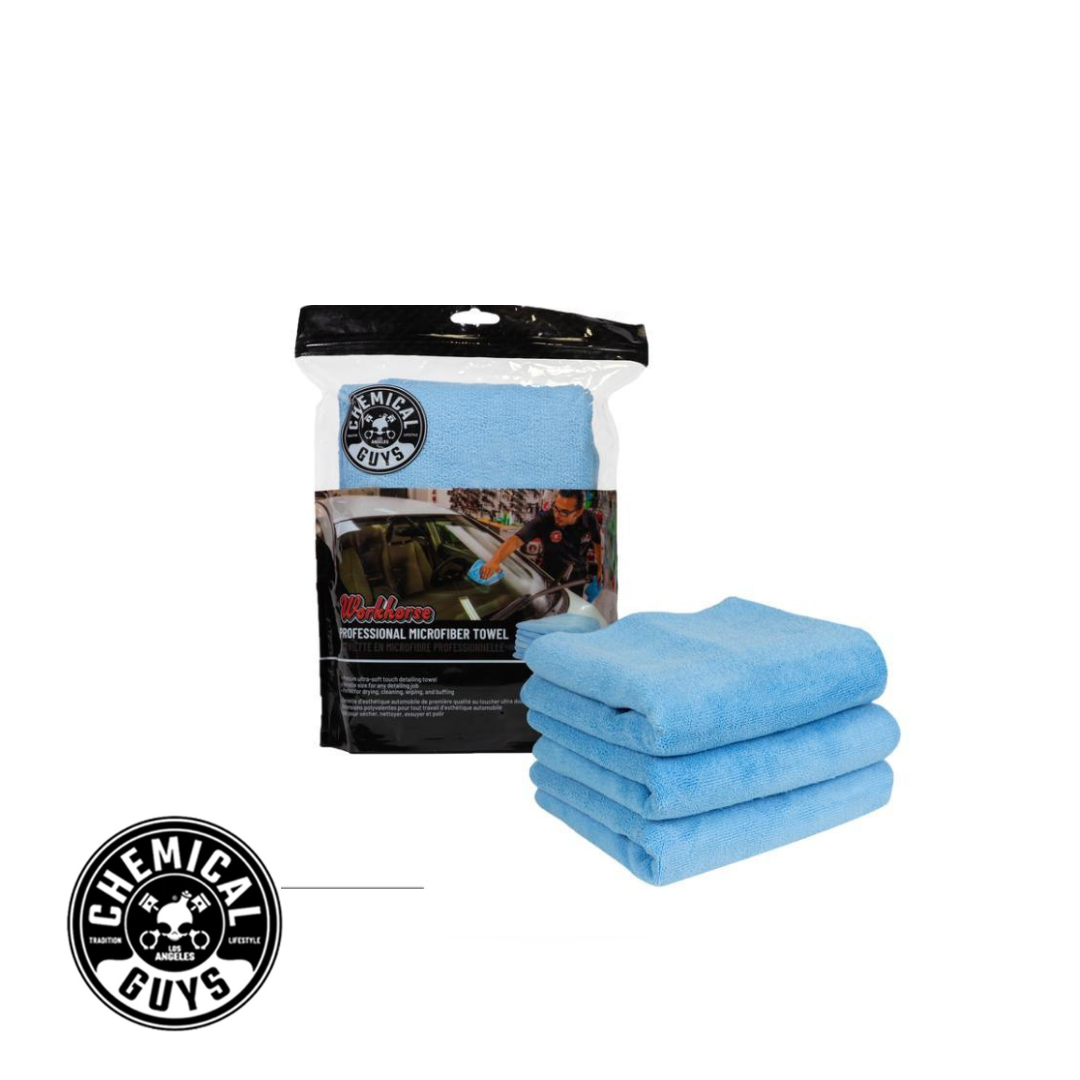 Chemical Guys Workhorse Professional Microfiber Towel, Blue 16"X16" (3 in Pack)