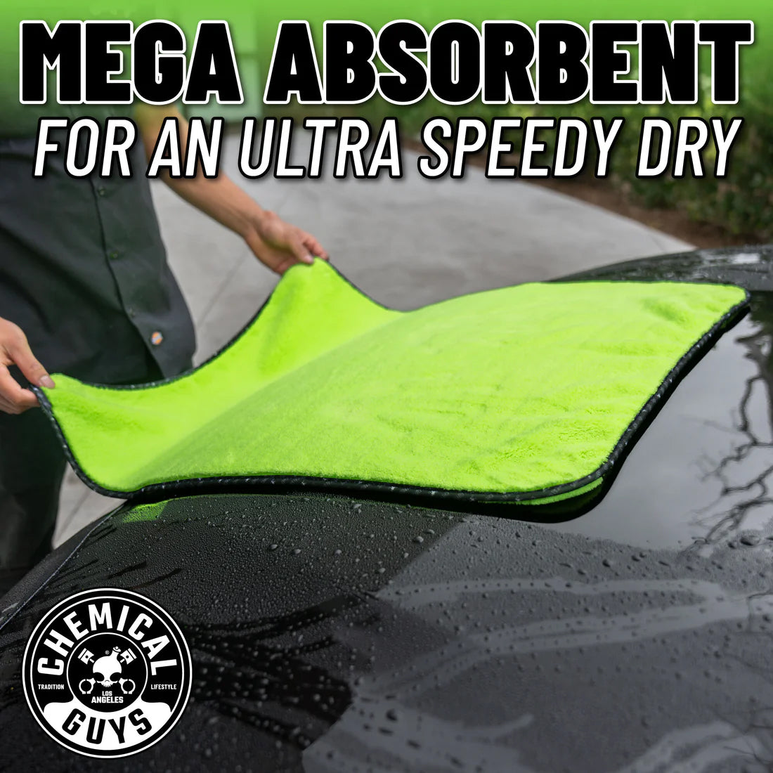 Chemical Guys Speed Mammoth Ultimate Super Plush Drying Towel Neon Green 25"X30"