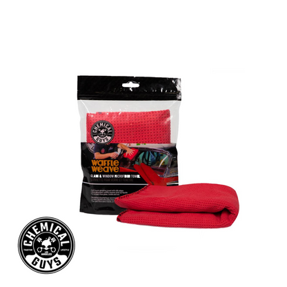 Chemical Guys Waffle Weave Glass And Window Microfiber Towel Red 24 Inch X 16