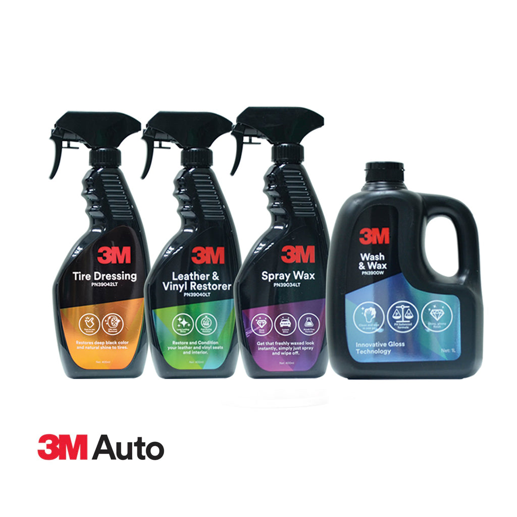 3M Autocare Set (Tire Dressing, Spray Wax, Wash and Wax, Leather and Vinyl Restorer)