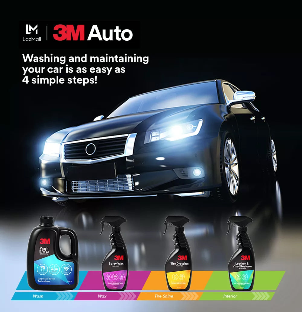 3M Autocare Set (Tire Dressing, Spray Wax, Wash and Wax, Leather and Vinyl Restorer)